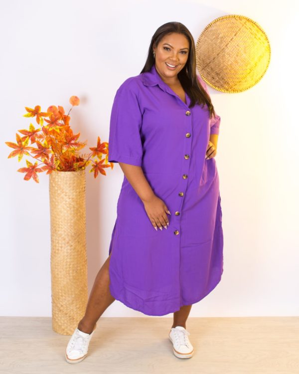 Chemise Plus Size Longo De Viscolinho Violeta