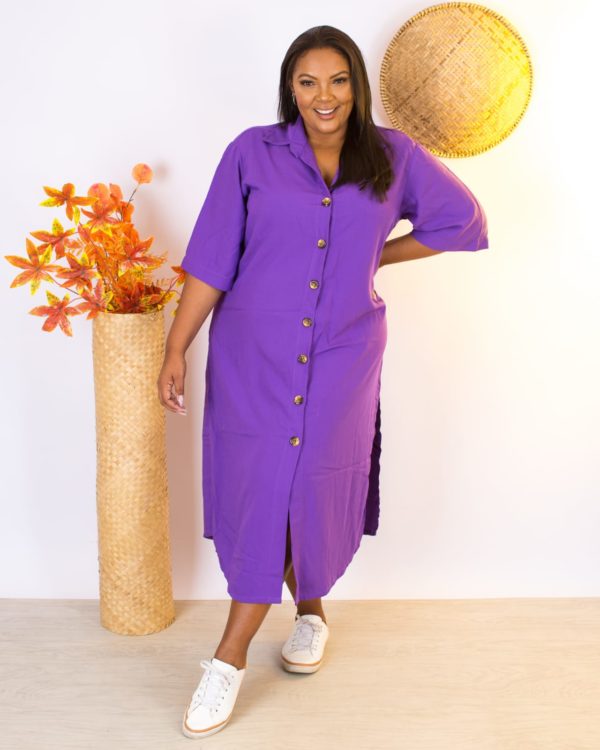 Chemise Plus Size Longo De Viscolinho Violeta - Image 3
