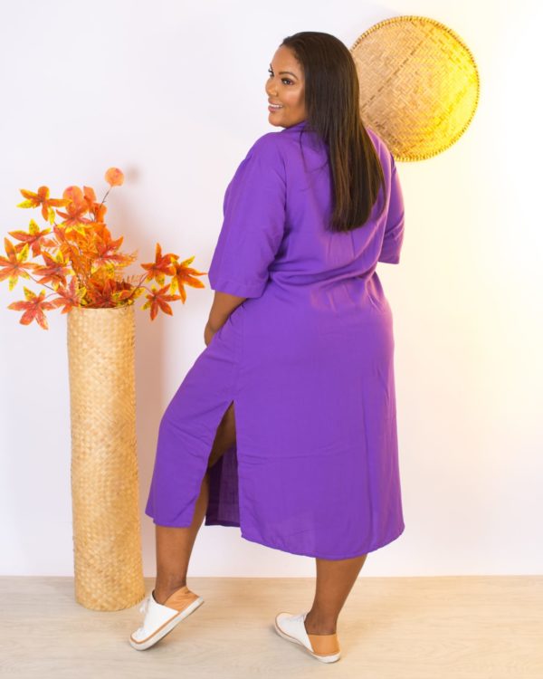 Chemise Plus Size Longo De Viscolinho Violeta - Image 2