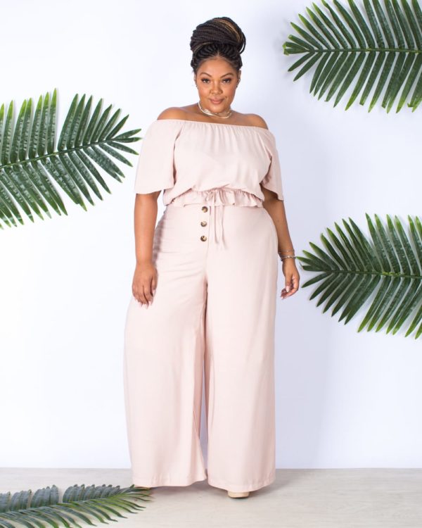 Conjunto Plus Size Cropped e Calça Pantalona Rosê