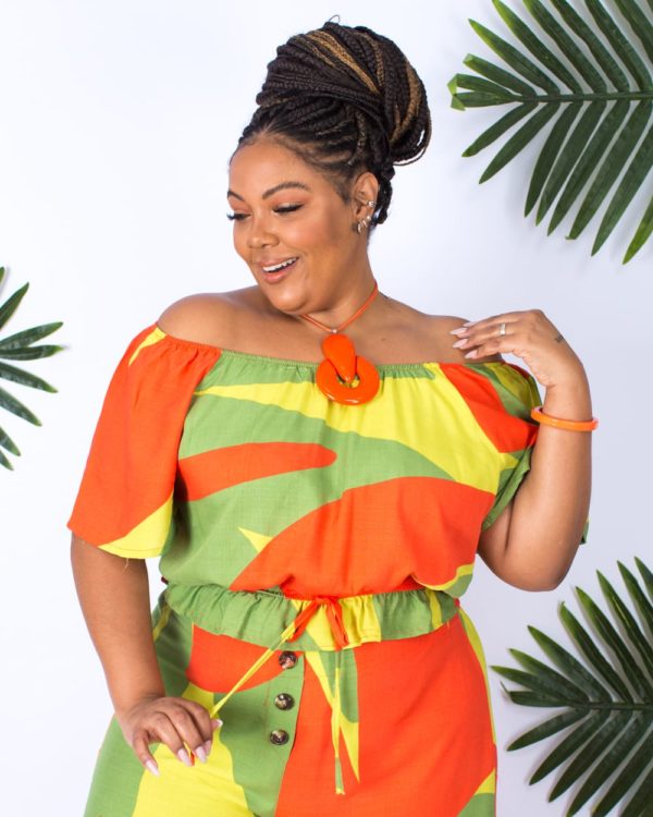 Conjunto Plus Size Cropped e Calça Pantalona Estampada - Image 3