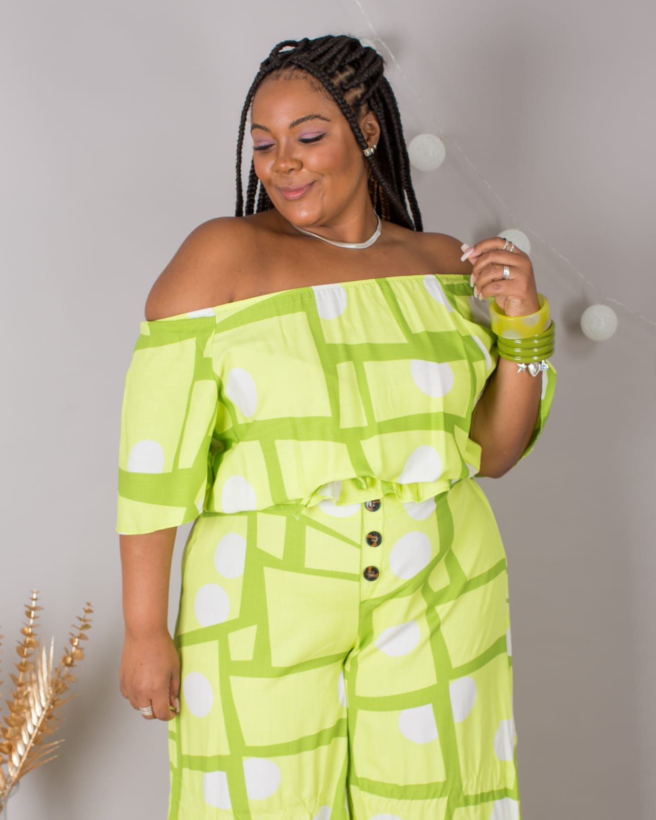 Conjunto Plus Size Cropped E Calça Pantalona Estampado Verde - Somos GG  Moda Feminina Roupas Plus Size