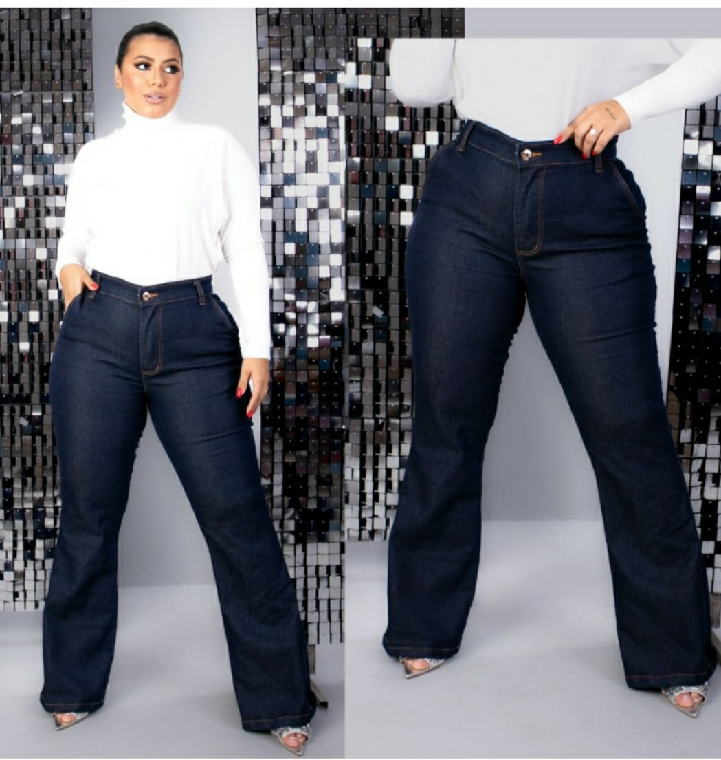 Calça Plus Size Flare Jeans Escuro COM Strech - Somos GG Moda Feminina  Roupas Plus Size