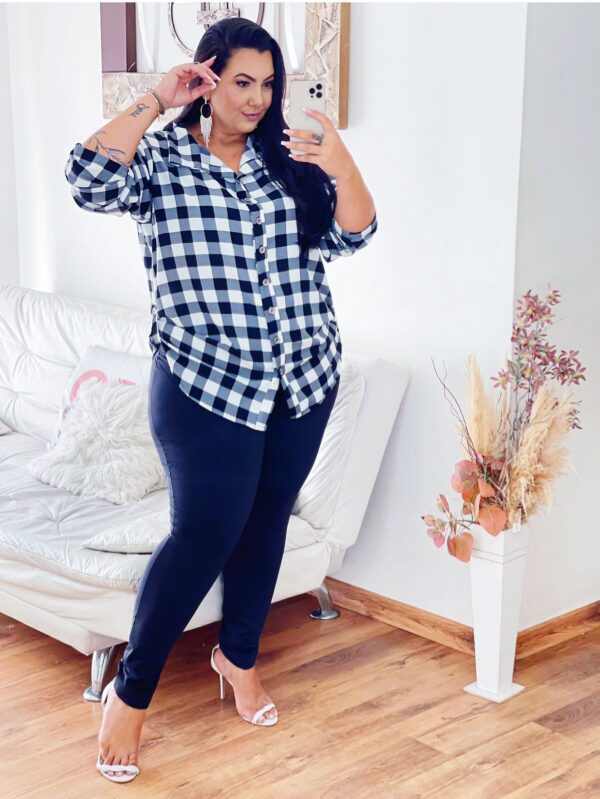 Camisa Xadrez Plus Size De Botões C/ Manga Longa Branco.