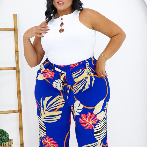Calça Pantalona em Viscolinho Azul Estampado - Image 3