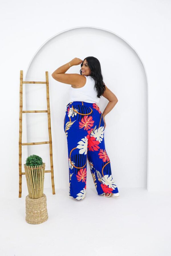 Calça Pantalona em Viscolinho Azul Estampado - Image 2